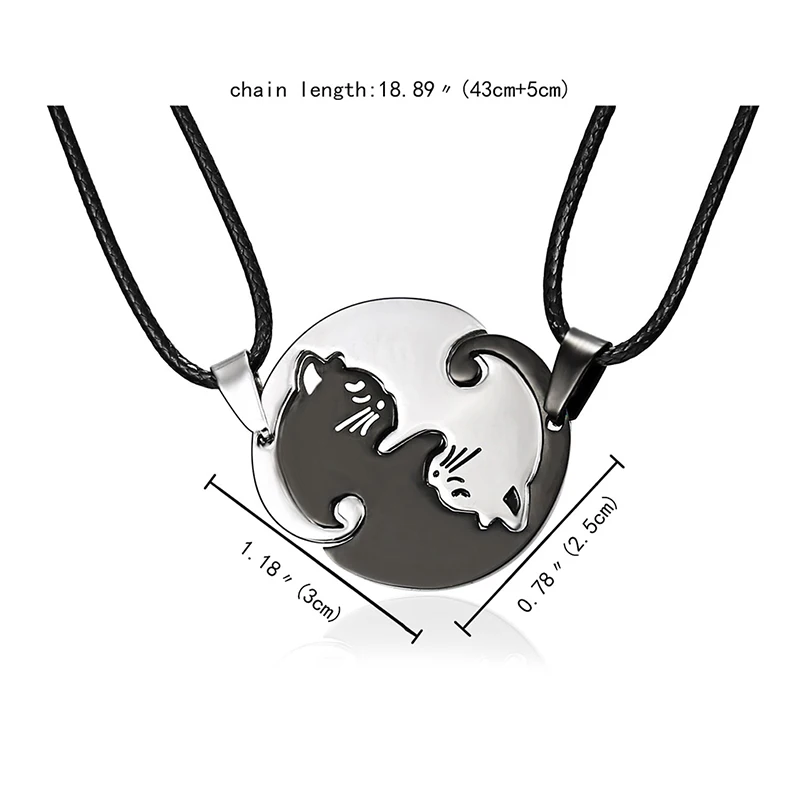 2pcs Black White Couple Necklace Couples Jewelry Necklaces Stainless Steel Animal Cat Pendants | Украшения и аксессуары