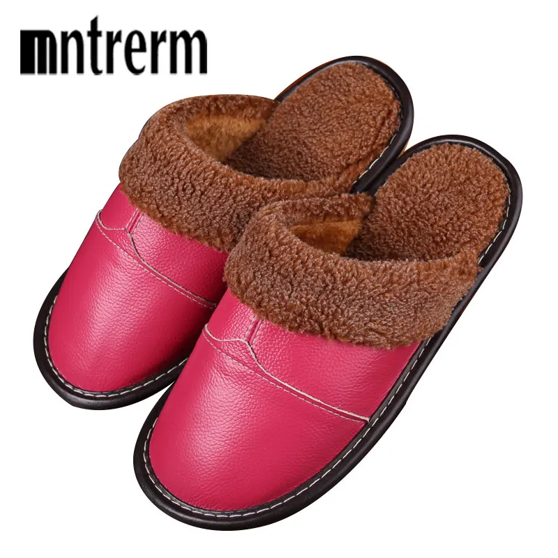 Женские зимние тапочки Mntrerm из натуральной кожи домашние Нескользящие теплые