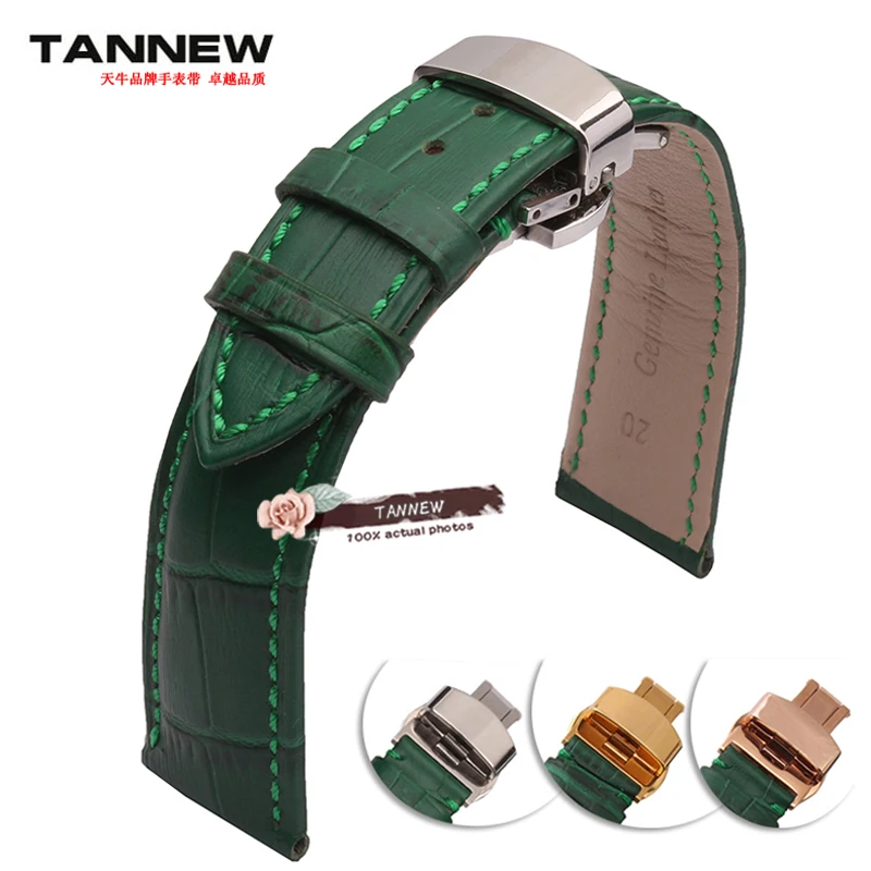 Ремешок кожаный для наручных часов зеленый браслет с застежкой-бабочкой 18 мм 20 22 -