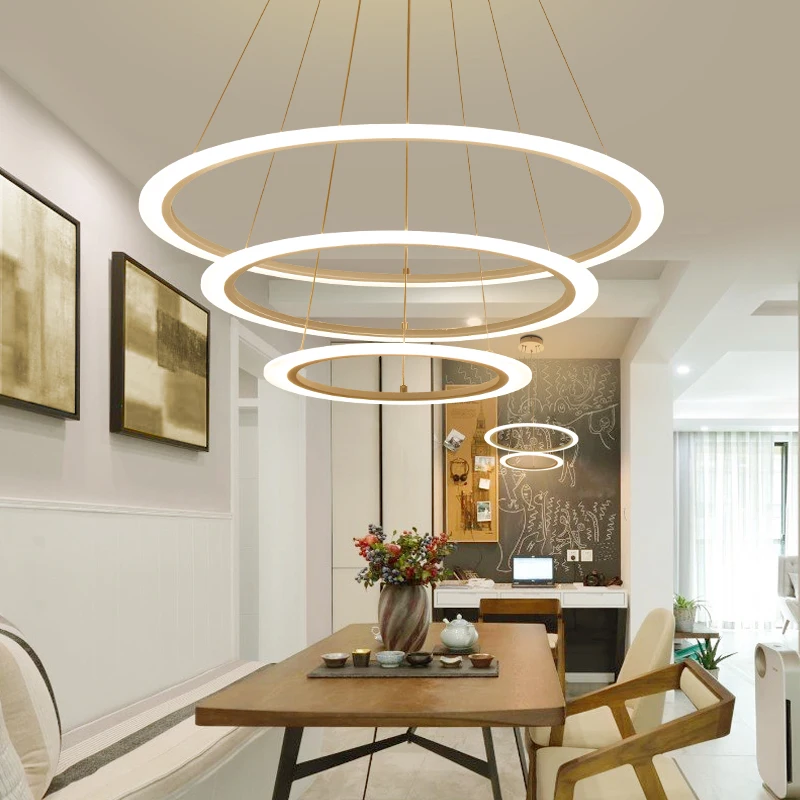 Modern Led lustre chandelier Acrylic Ring Living Room led lamp Stainless Steel Hanging Light Fixtures Adjustable Chandelier | Лампы и