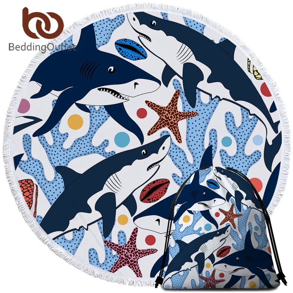 BeddingOutlet мультяшное пляжное полотенце в виде акулы детское из микрофибры банное