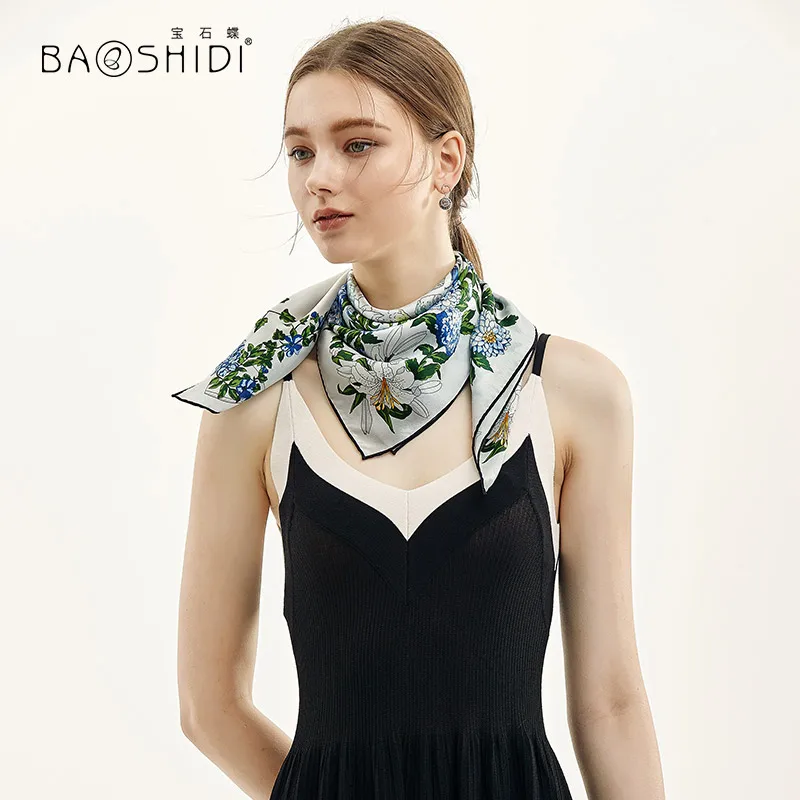 [BAOSHIDI] модные шарфы для шеи, шелковый шарф для женщин, женский весенний платок из чистого шелка, ручная работа, шарф с ручным принтом