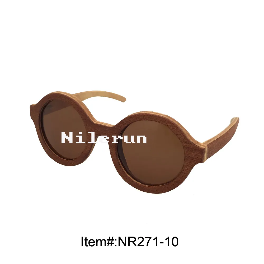 

Стильные светло-круглые коричневые солнцезащитные очки из композитного дерева, Прямая поставка