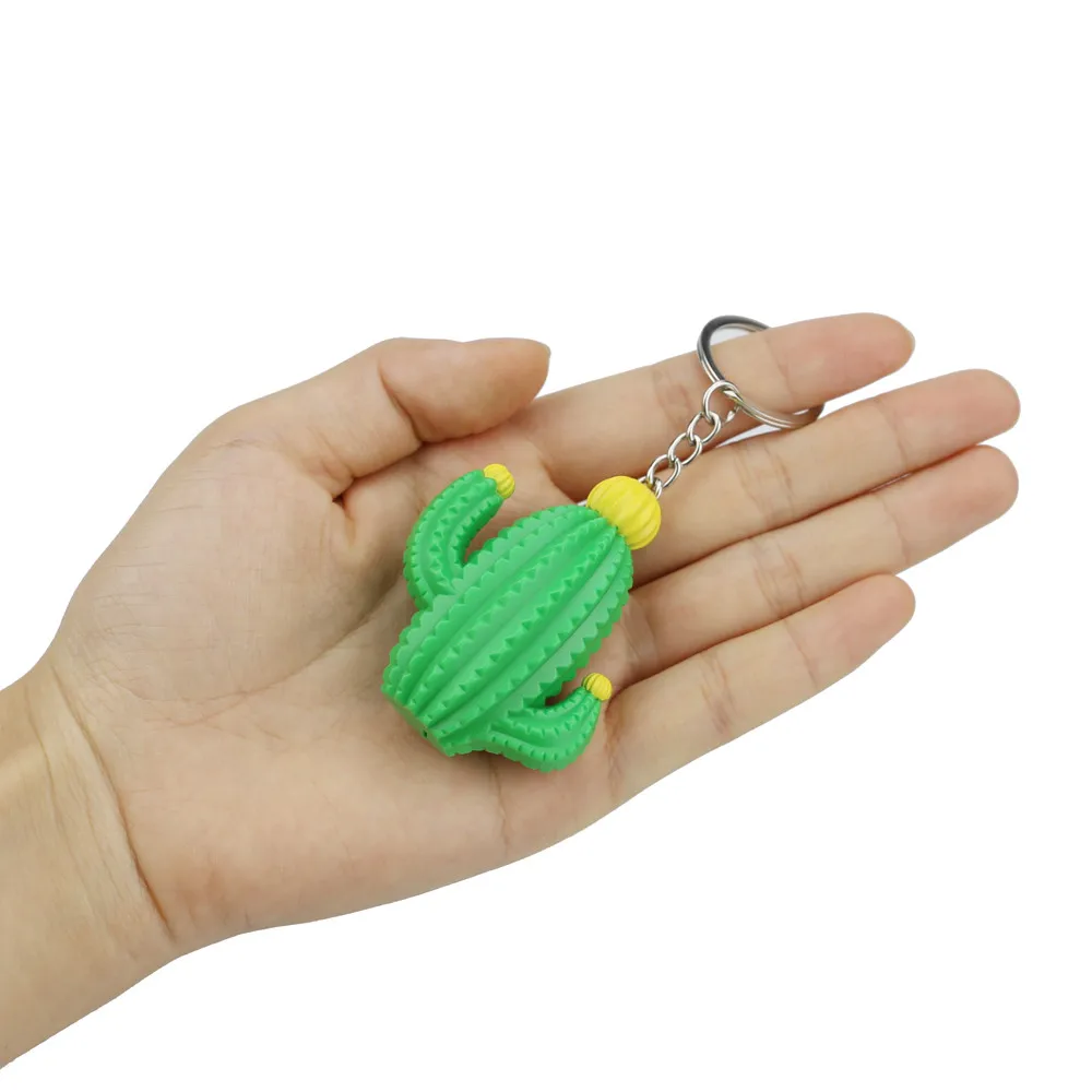 Cute Cactus Model Pendant Keychain With LED Light And Sound Keyfob Kids Toy Gift Trinket durable plastic (PVC) key ring | Украшения и
