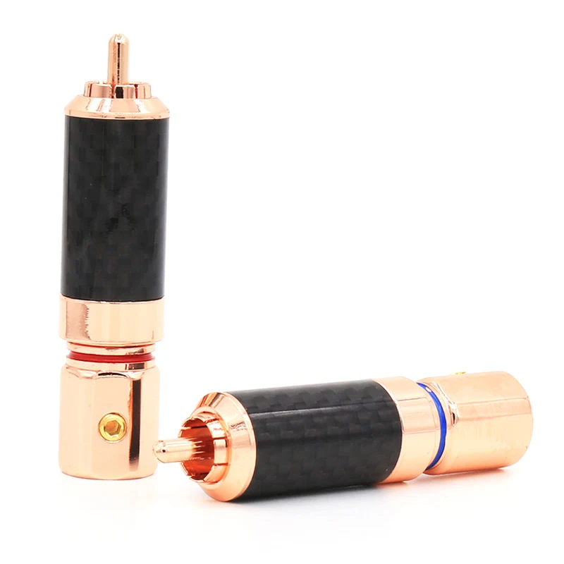 Free Shipping DIY 16pcs Carbon Fiber Rose Gold Plated RCA Jack Plug Solder Audio Cable Connector for HIFI | Электроника