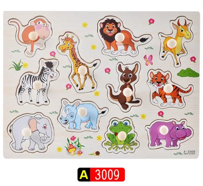 A3009 Детские деревянные игрушки-головоломки с ручками Tangram Jigsaw Board Мультяшные игрушки для детей Монтессори Обучающие деревянные игрушки lphabet Toys - Цвет: A3009