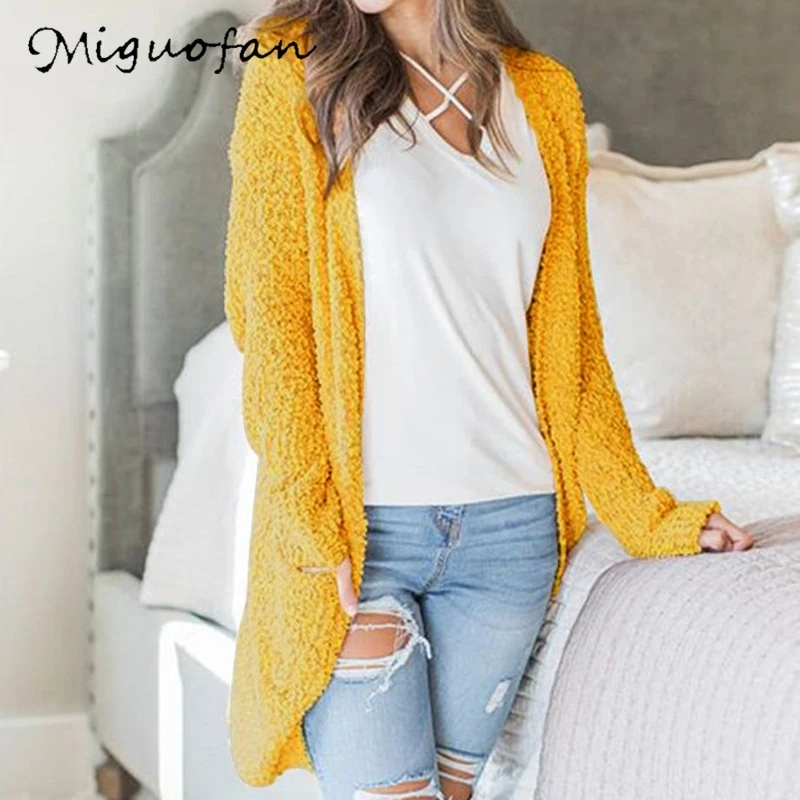 Miguofan Knitted Sweater Long Cardigans Women Pocket Solid Outwear Jumper Coat Plus Size Open Stitch Tops Sweaters 2019 Winter |