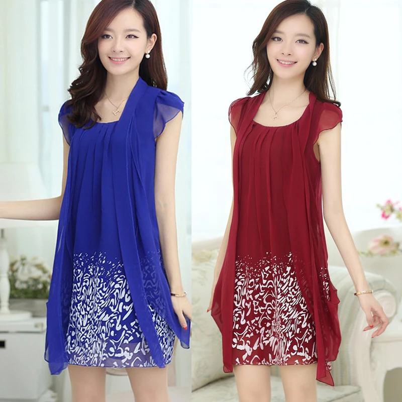 2016 новое летнее модное женское платье без рукавов шифоновое с принтом для