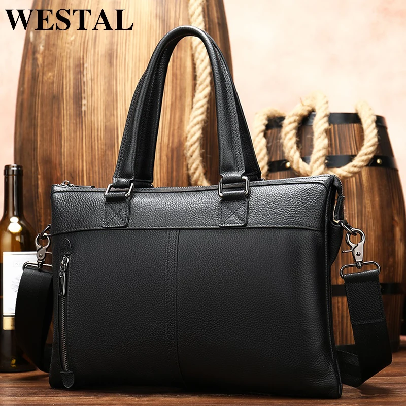 Портфель WESTAL мужской для ноутбука 14 дюймов сумка из натуральной кожи саквояж