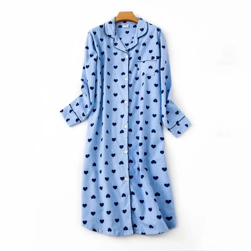 Женская Повседневная Ночная рубашка из 100% хлопка с отложным воротником и длинным