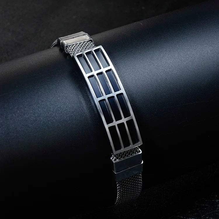 Танинь 2018 тенденция Titanium стали мужской браслет в стиле панк Homme мужские с черным