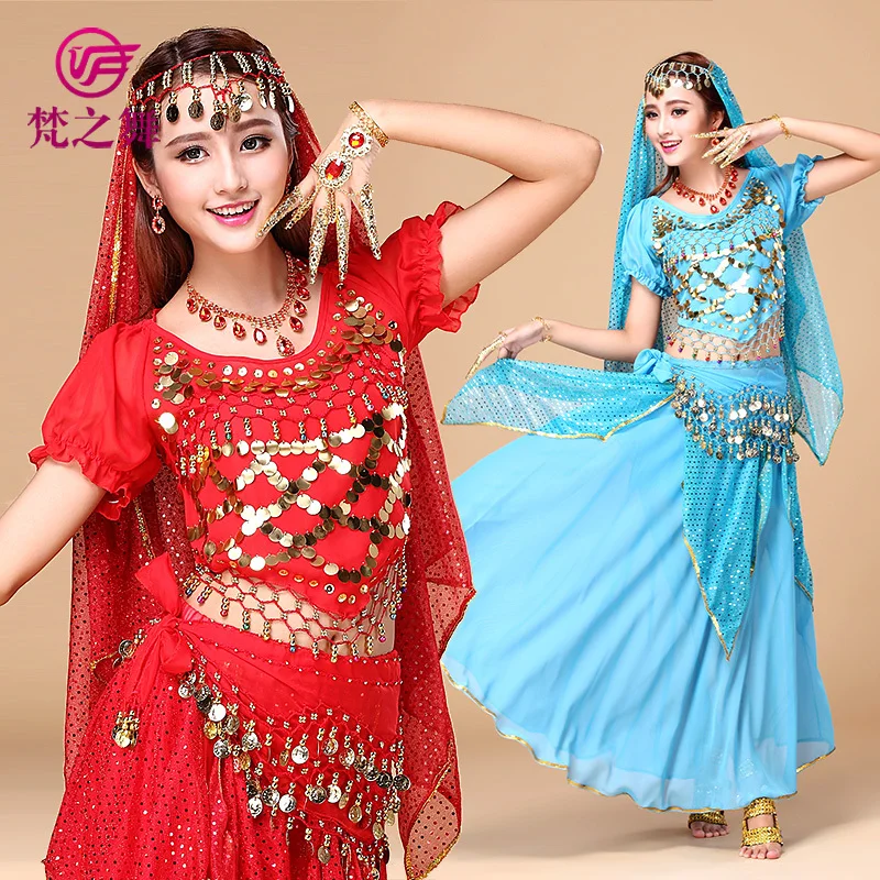 Арабский шифон 120D золотые монеты женский костюм для танца живота 3 шт и 4 набор