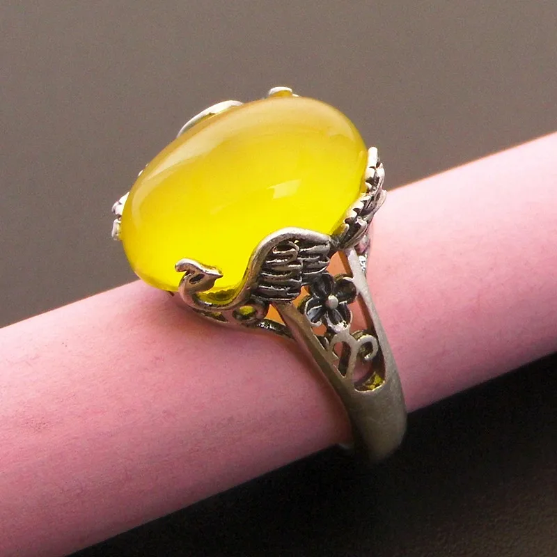 Натуральное желтое кольцо с камнем из стерлингового серебра 925 пробы Bague Femme