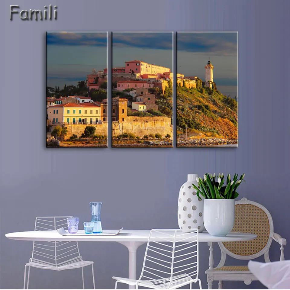 Pintura en lienzo de paisaje para sala de estar, arte de pared espectacular, imagen de sol, gran oferta, 3 piezas-3