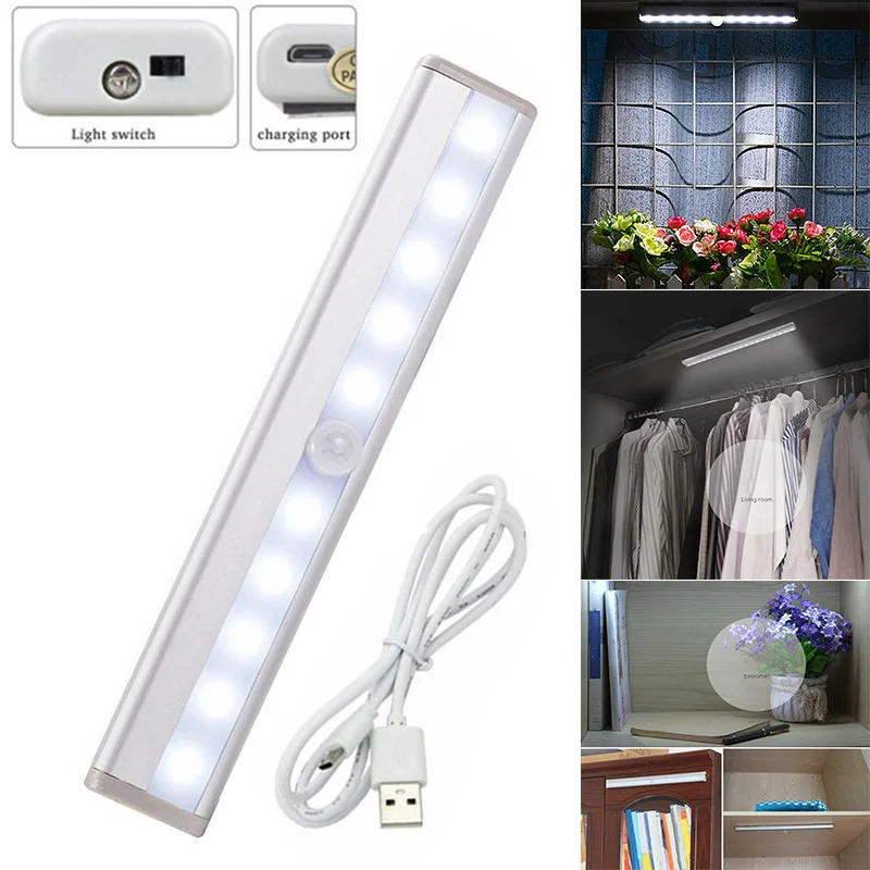 New Hot 10 LED Charging Cabinet Lights Motion Sensor Night Light with Magnetic Strip | Лампы и освещение