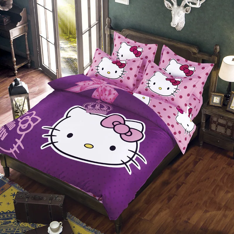 Hello Kitty постельных принадлежностей детей постельное белье мультфильм с простыня