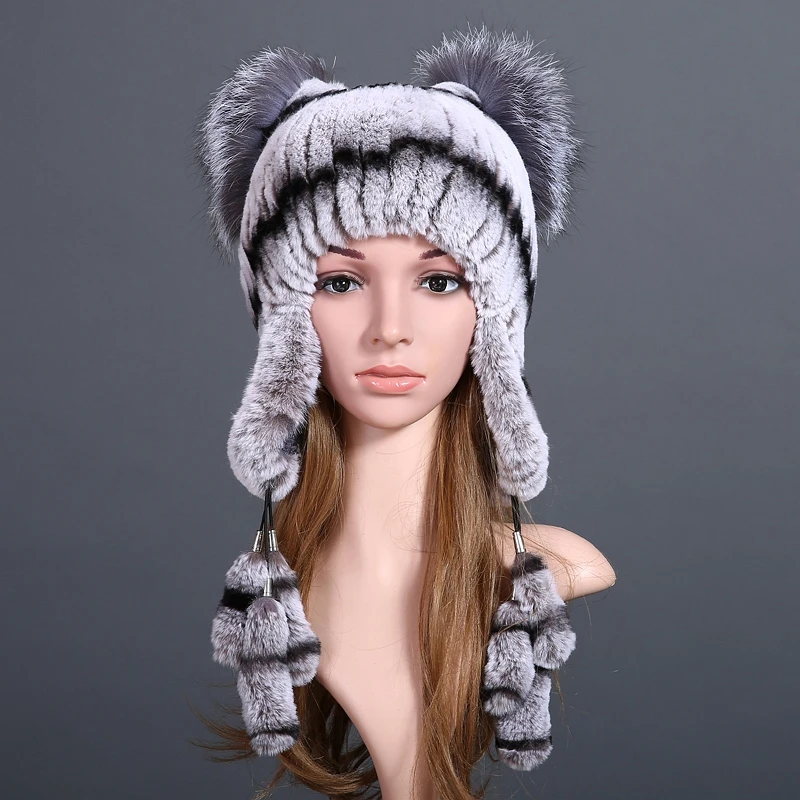 Women Winter Hat Beanies Real Rex Rabbit Fur Knitting Luxury Brand New Winter Cap Beanies 2018 Headgear Genuine Fur Hat Caps