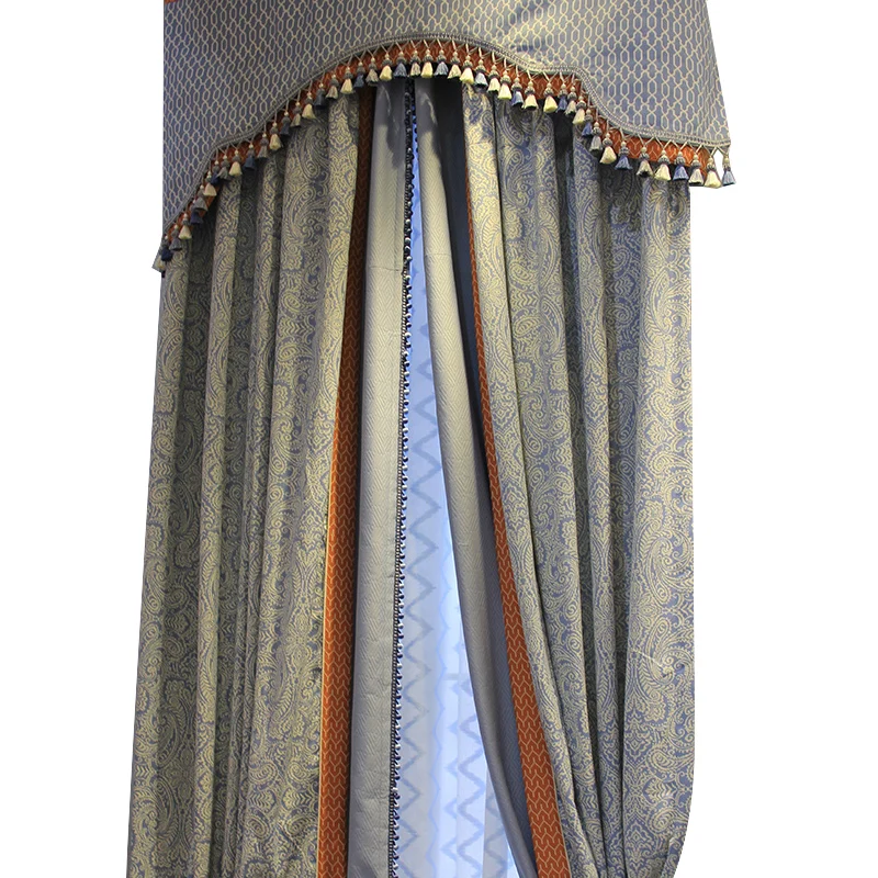 Голубые шторы из натурального хлопка и льна по индивидуальному заказу в