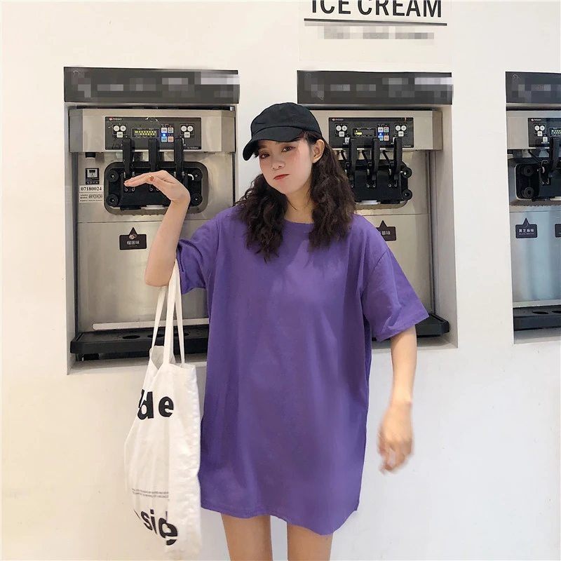 Корейская мода одноцветная футболка Femme свободная 6 цветов фиолетовая желтая