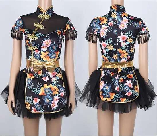 

Female Dancer Teams Jazz Costume Bar Nightclub Party Modern Dance Stage Outfits 4 Style Printed Suit Women Performance Clothing