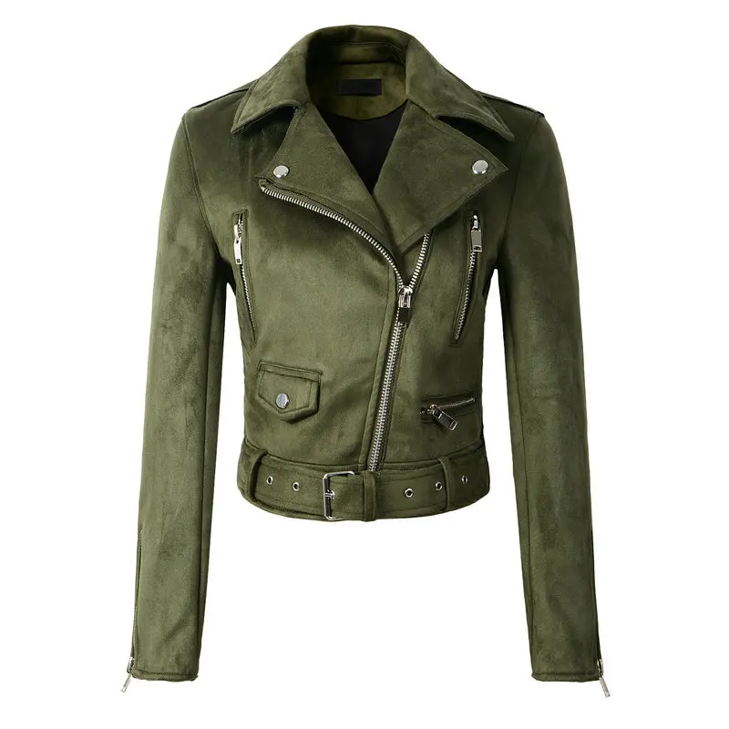 BN29 Dark Green Новинка, осенне-зимние женские куртки и пальто из мягкой замши и искусственной кожи, Женская матовая Милая верхняя одежда на молнии с поясом темно-зеленого цвета - Цвет: BN29 Dark Green