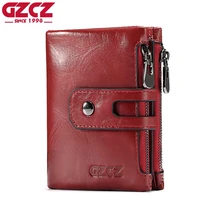 gzcz women wallet female genuine leather short wallets coin purse small card holder with zipper clamp for money bag portomonee