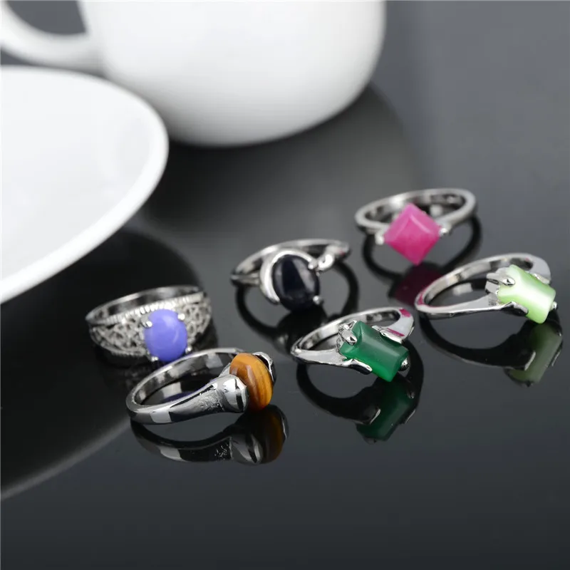 Лот 10 шт винтажные серебряные цветные маленькие геометрический Природный камень