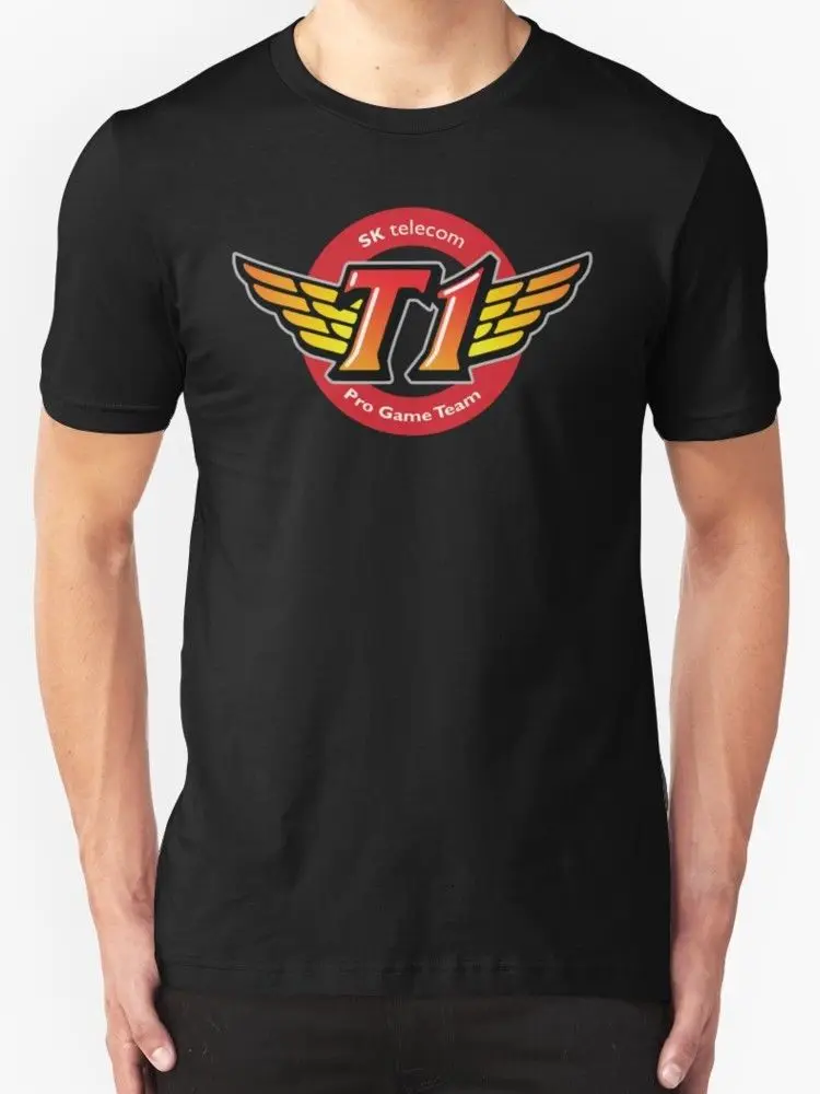 Новый SKT T1 логотип (лучшее качество когда-либо) Мужская Черная Футболка размер S до