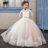 glitz puffy kids prom graduation holy communion dresses 2019 half sleeves long pageant ball gown dresses for flower little girl