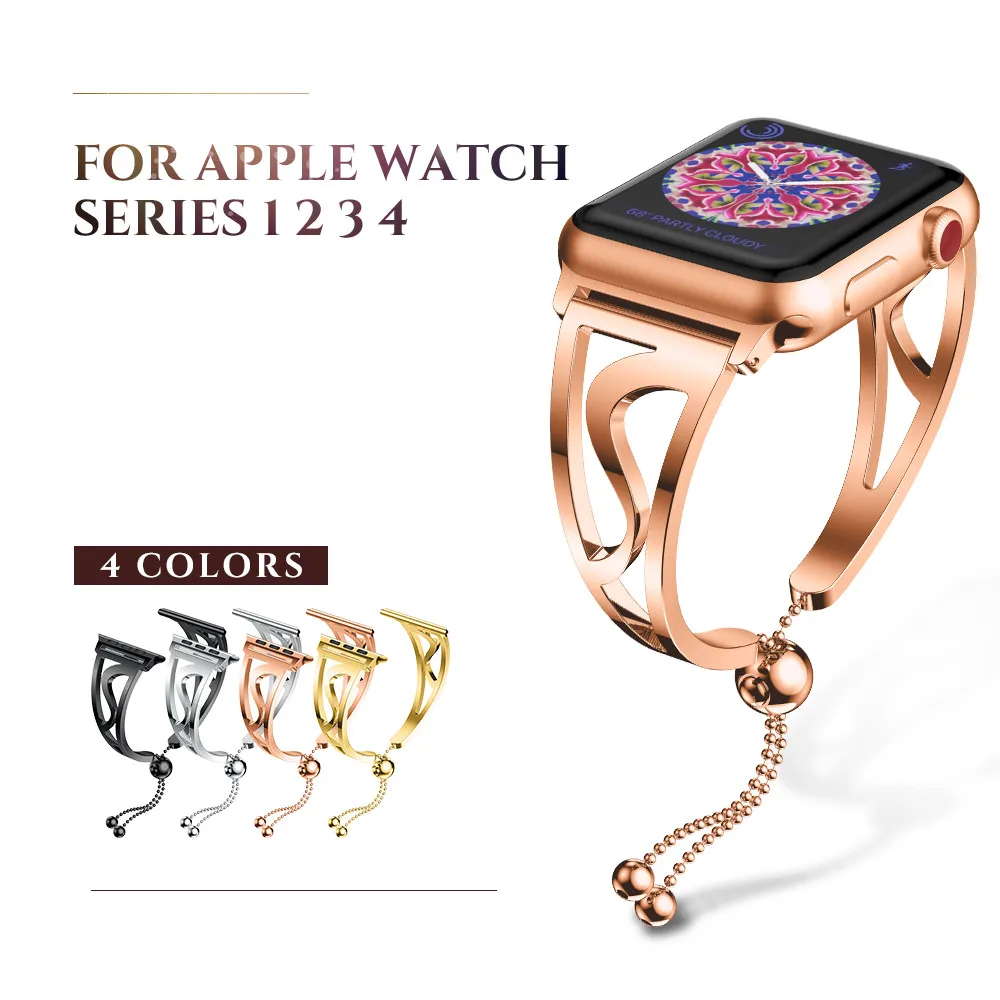 

Stainless Steel Strap for Apple Watch 4 5 44mm Jewelry Tassel Orname Wristband Bracele for iWatch Series 1 2 3 42mm