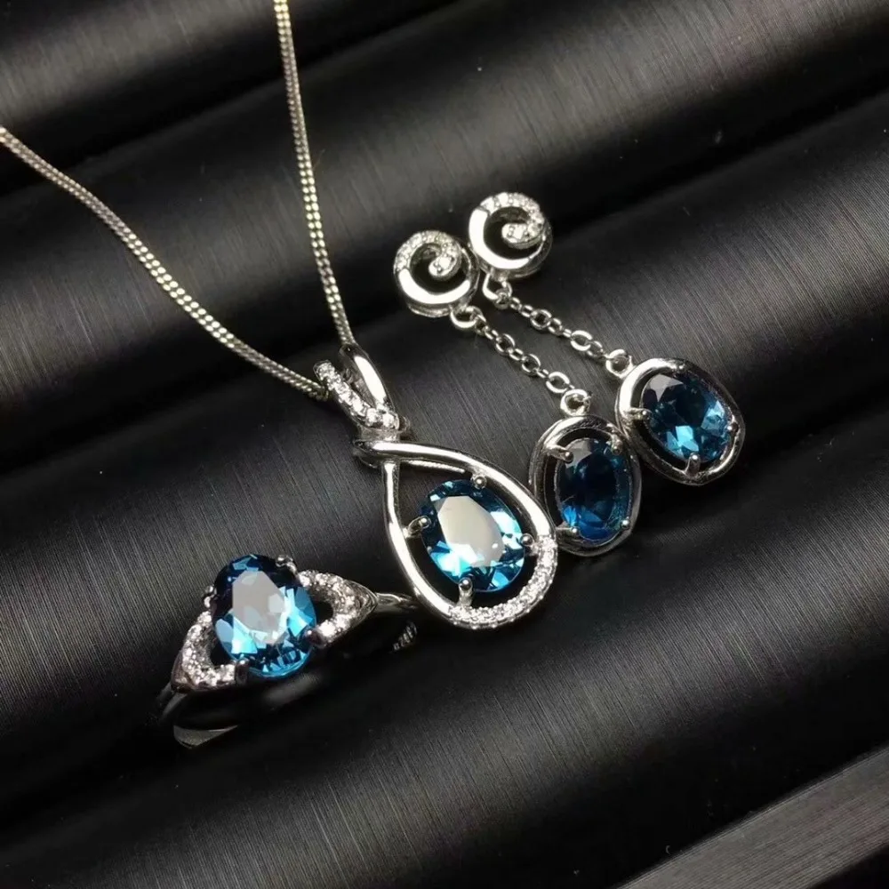 925 sterling silver inlaid with natural London Lentopa stone suit ring necklace earrings party gift | Украшения и аксессуары