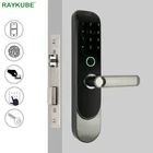 Дверной замок RAYKUBE сделай сам, цифровой врезной замок с распознаванием отпечатка пальца, Bluetooth, мобильный телефон, ригель без ключа через приложение, R-FG4