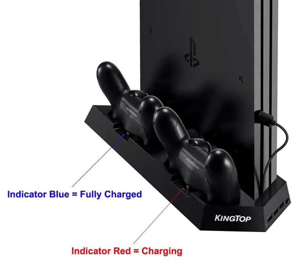 KINGTOP PS4/PS4 Pro двойной контроллер зарядная станция с охлаждающим кулер для Sony Playstation