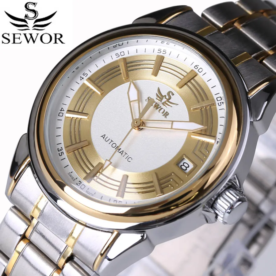 

SEWOR 2016 luxury brand military clock stainless steel men casual automatic mechanical watch fashion dress calendar Watches