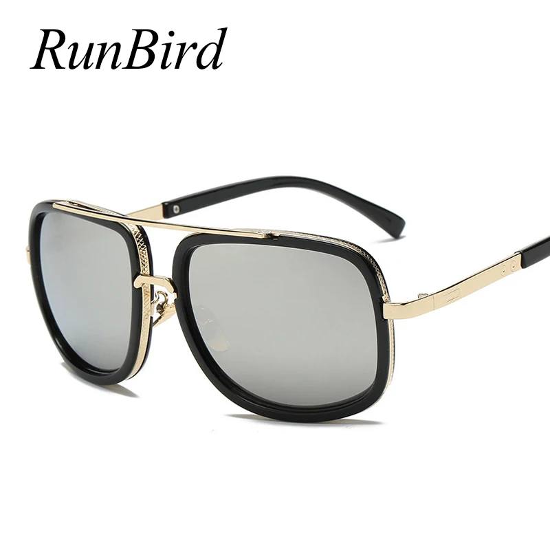 RunBird Квадратные Солнцезащитные очки женские роскошные брендовые дизайнерские золотые металлические оправы Oculos высокое качество коричневые солнцезащитные очки для мужчин 1230R