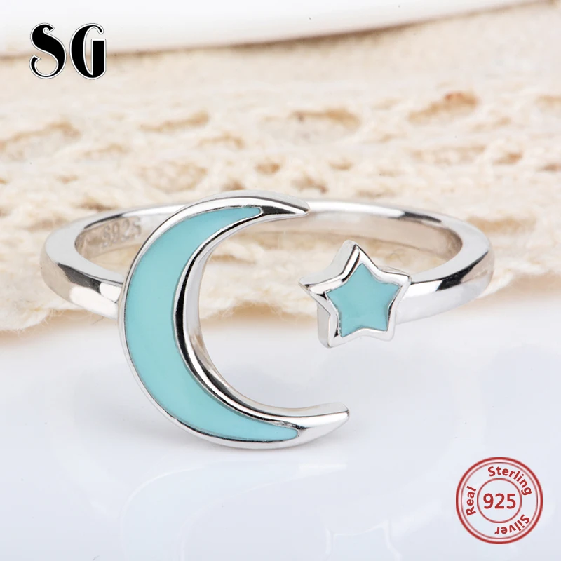 SG Authentic 100% 925 Sterling Silver The moon and the stars Finger Ring for Women Jewelry Gift Free Delivery | Украшения и