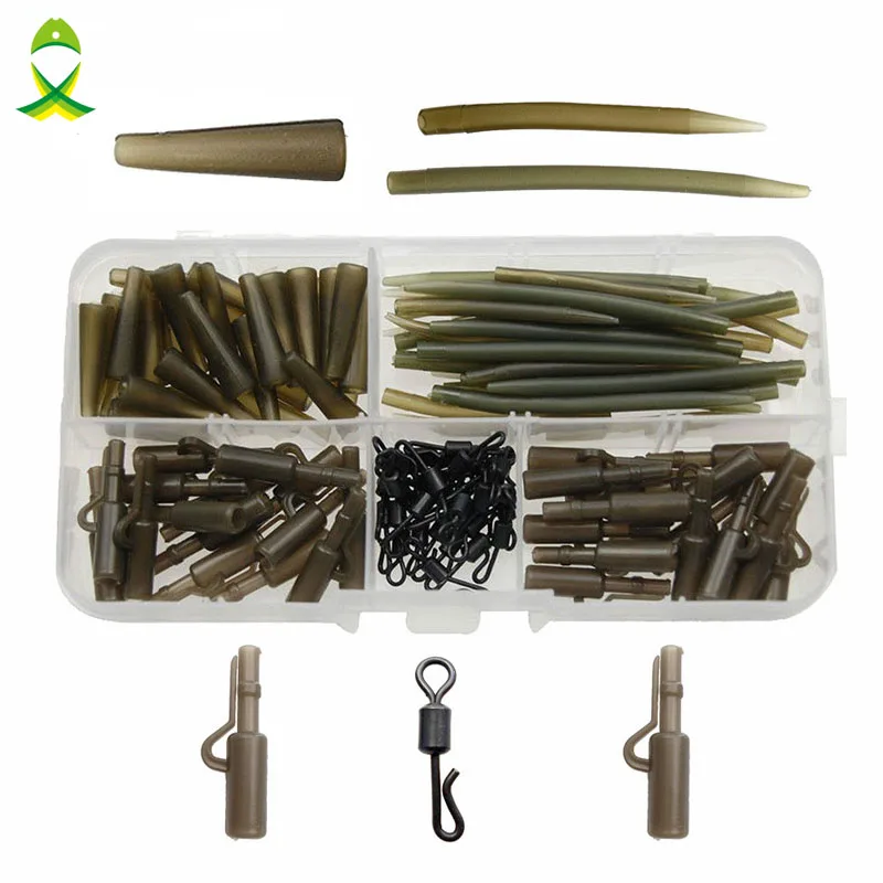 

JSM 120pcs Carp Fishing Accessories Tackle Anti Tangle Sleeves Tail Rubbers Safety Lead Clips Quick Change Swivels Set With Box