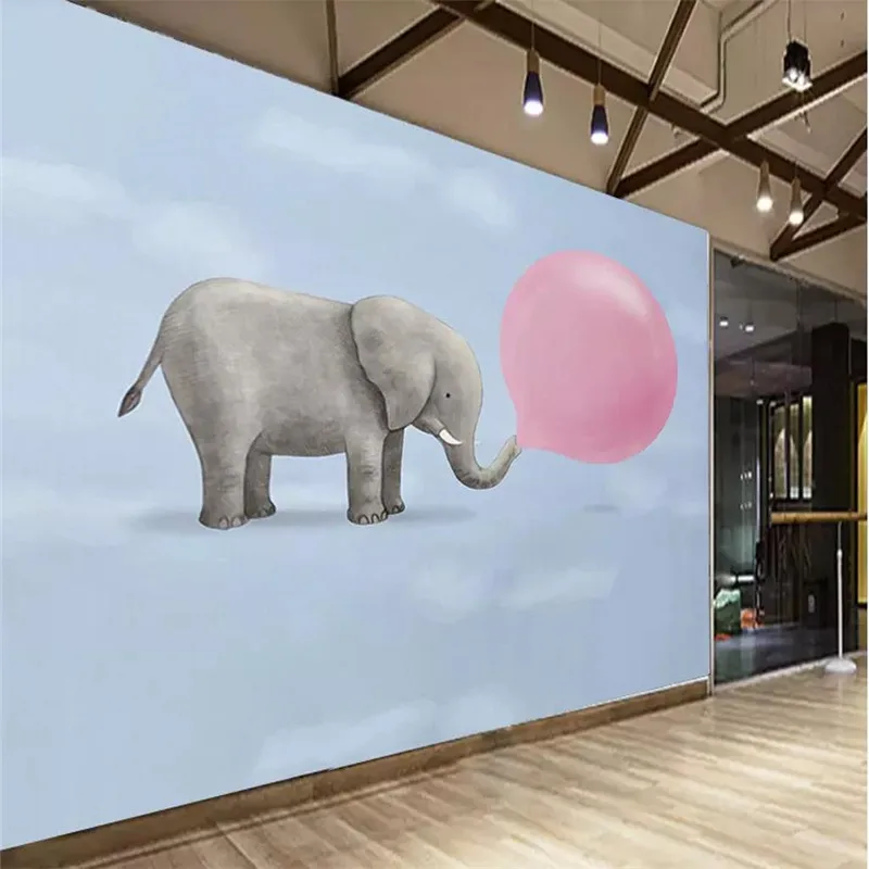 Настенные 3d обои ручной росписи в скандинавском стиле с изображением слона