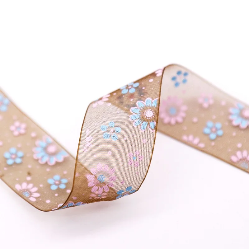 F 1 шт., 5 ярдов, 25 мм, лента из органзы, милая лента с цветочным принтом, свадебная, Рождественская, подарочная упаковка, сделай сам, аксессуары для шитья и банта для волос - Цвет: F