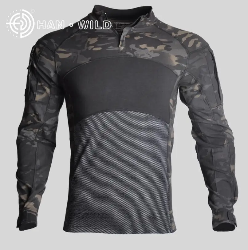 Рубашка мужская камуфляжная с длинным рукавом дышащая приталенная Боевая