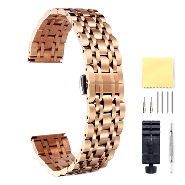 Rose Gold BINLUN ремешок для часов 12 мм 14 мм 16 мм 17 мм 18 мм 19 мм 20 мм 21 мм 22 мм 23 мм 24 мм водонепроницаемый спортивный ремешок для часов Удобный 7 шарнирный ремешок - Цвет ремешка: Rose Gold