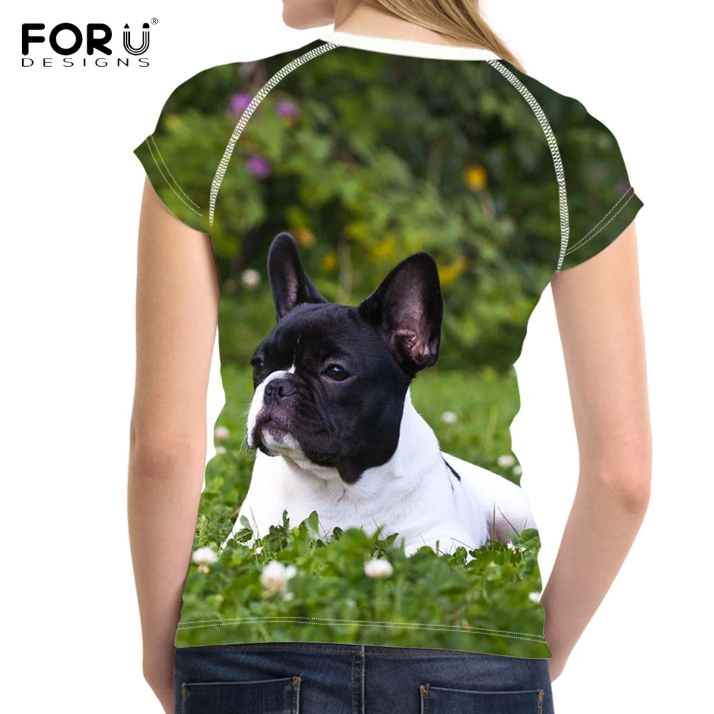 FORUDESIGNS/3D Футболка с принтом французского бульдога для женщин Забавный дизайн футболка женская кавайная футболка со щенком для подростков топы для девочек