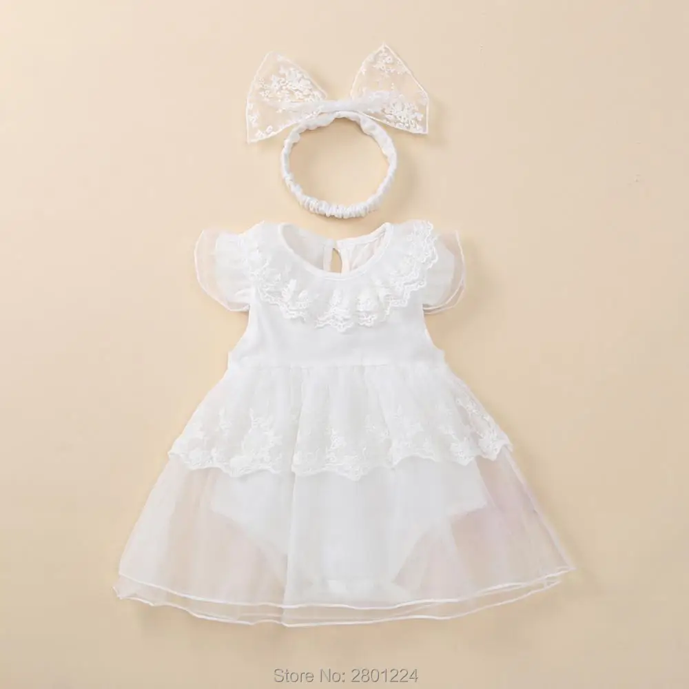 Летние платья для новорожденных девочек+ повязки на голову от 0 до 1 года, Красное Кружевное платье принцессы с цветочным рисунком одежда для дня рождения для малышей vestido infantil