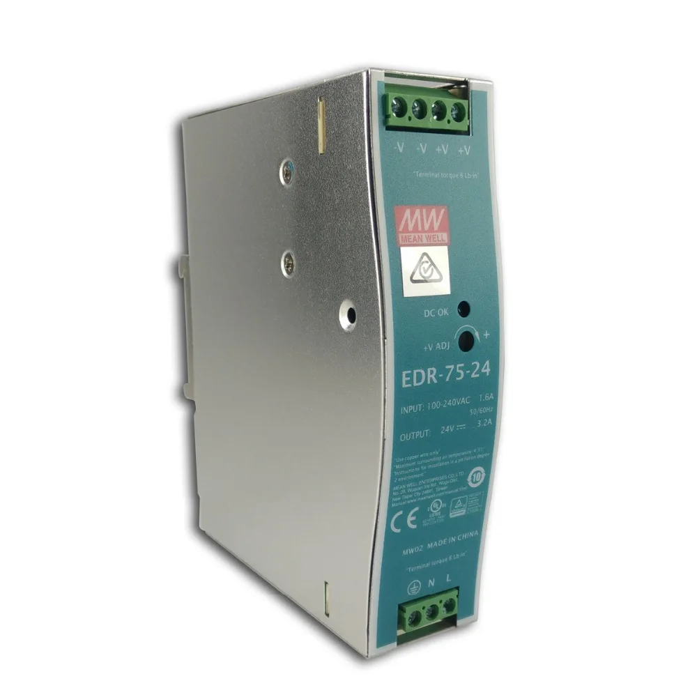 Однофазный AC/DC 76 8 W 24V 3.2A оригинальный Meanwell EDR-75-24 промышленный din-рейку источник