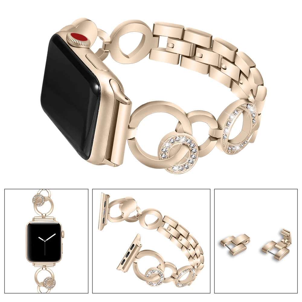 Joyozy женские часы с бриллиантами для apple watch Band 38 мм/42 мм/40 мм/44 мм ремешок из нержавеющей стали iwatch ремешок для часов аpple