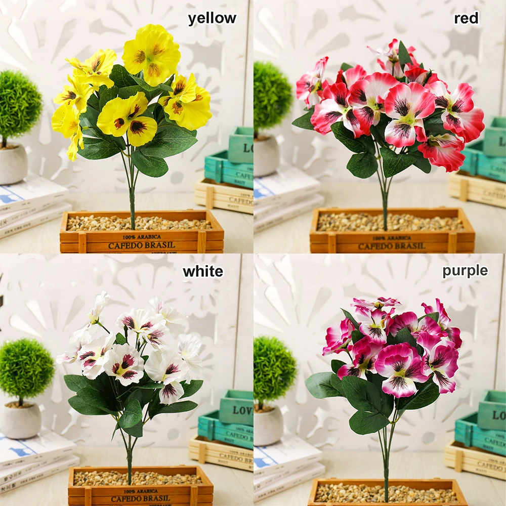 10 head Festival Home Room Wedding Simulation Pansy Flower Floral Decor Plant Bunch Artificial Silk Bouquet | Дом и сад