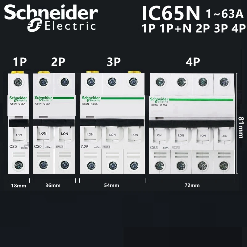 Автоматический воздушный выключатель Schneider Circuit IC65N C25 1P + N C20A 2P 3P C25A C63A 4P 1A 2A 4A 6A 10A 16A