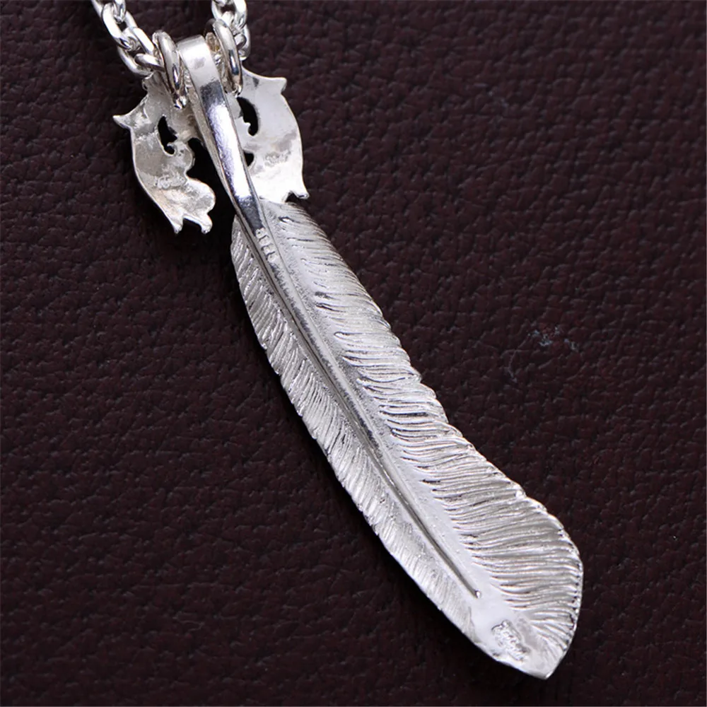 HFANCYW Solid 925 Silver Feather Pendant for Lovers with Chain Necklace Inlay Synthetic Blue Stone Jewelry Dropship | Украшения и