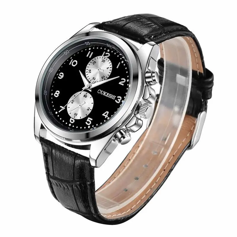 MdnenLuxury бренд MEGIR новые модные большие часы мужские черные Кожаный ремешок Дата