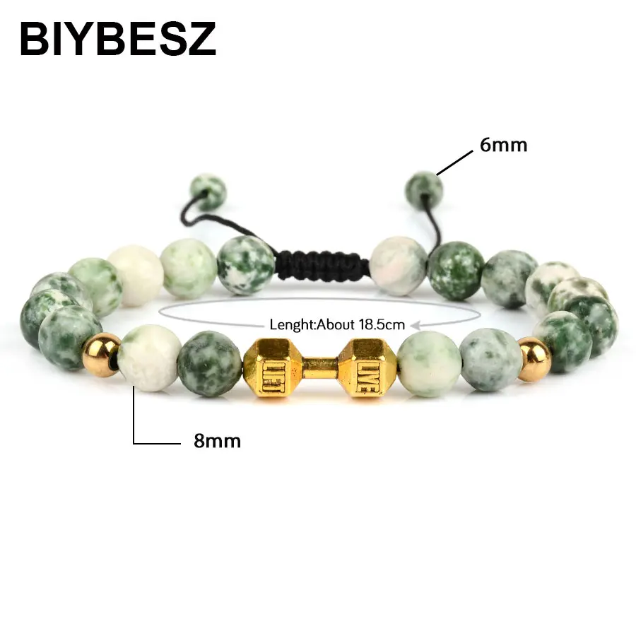 Шарм гантели регулируемые кольцеобразные Браслеты 8 мм натуральный зеленый